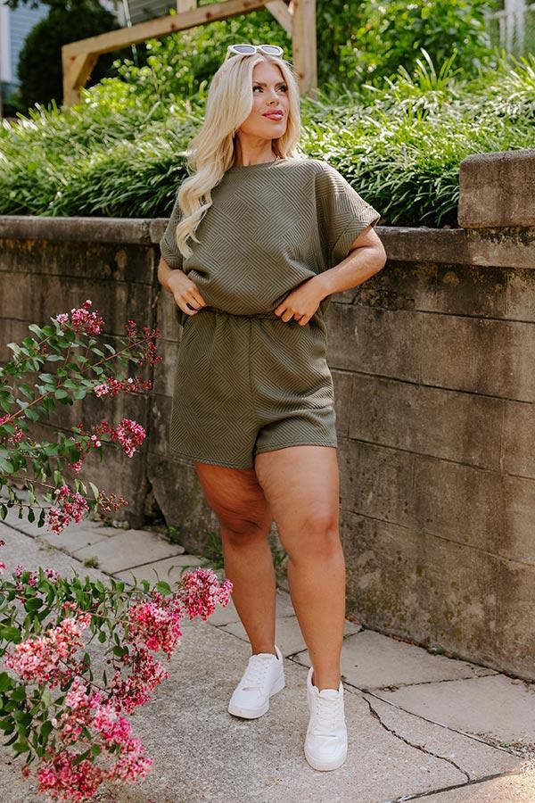 Impressions Coffee And Chit Chat High Waist Shorts In Olive Curves