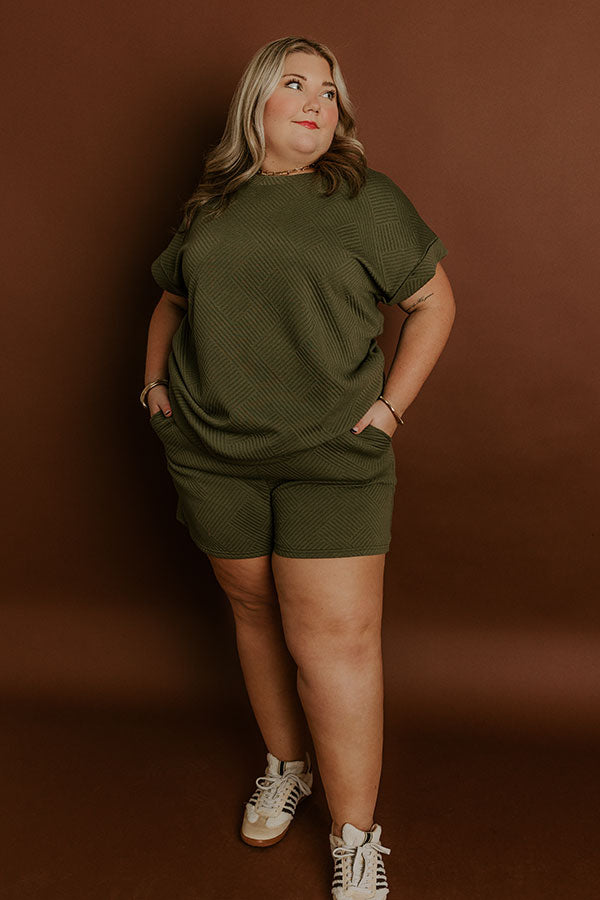 Impressions Coffee And Chit Chat High Waist Shorts In Olive Curves
