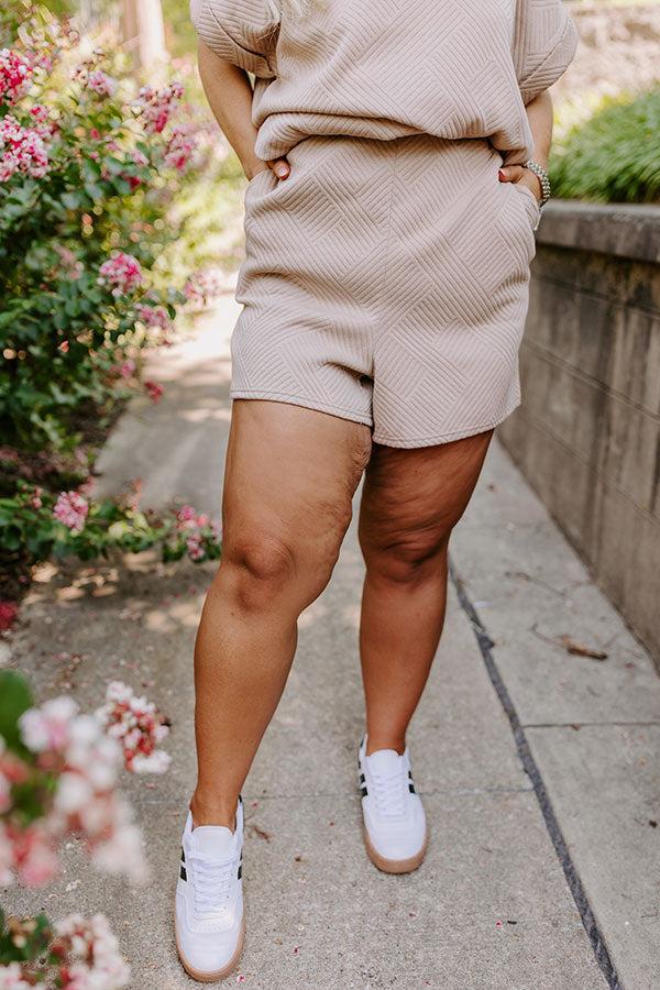 Impressions Coffee And Chit Chat High Waist Shorts in Warm Taupe Curves