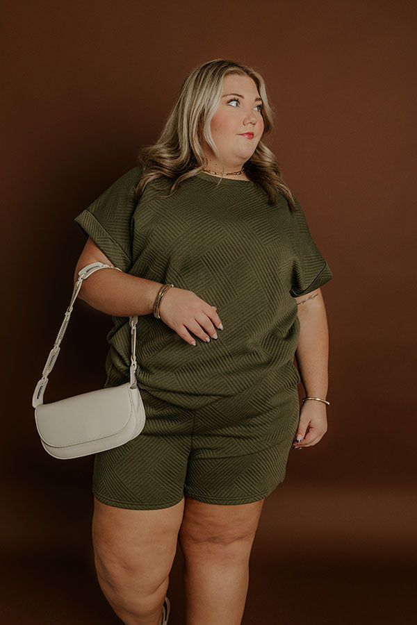 Impressions Coffee And Chit Chat Shift Top In Olive Curves