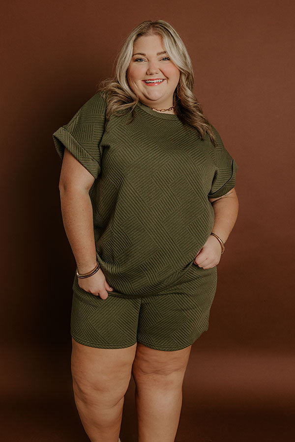 Impressions Coffee And Chit Chat Shift Top in Olive Curves