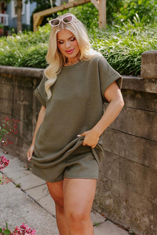 Impressions Coffee And Chit Chat Shift Top In Olive Curves