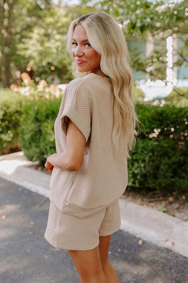 Impressions Coffee And Chit Chat Shift Top In Warm Taupe