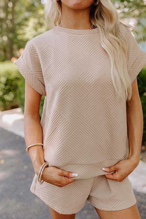 Impressions Coffee And Chit Chat Shift Top In Warm Taupe