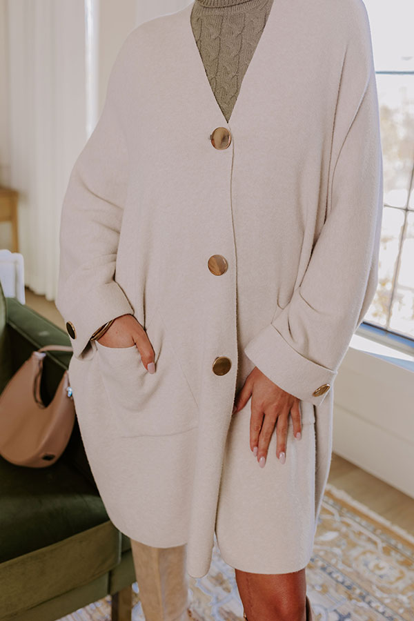 Impressions Coffee Aroma Oversized Cardigan In Light Oatmeal