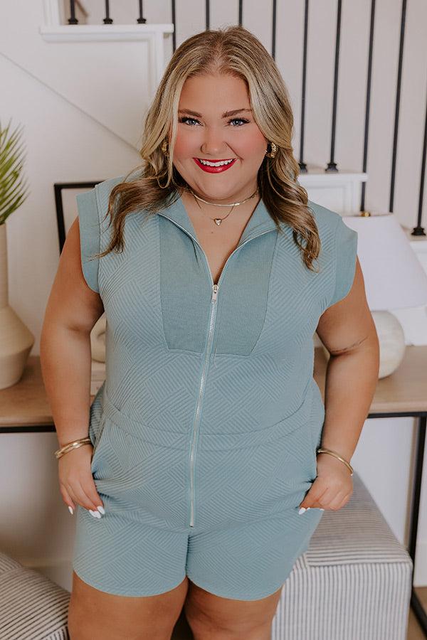 Impressions Coffee Run Cutie Romper In Light Teal Curves