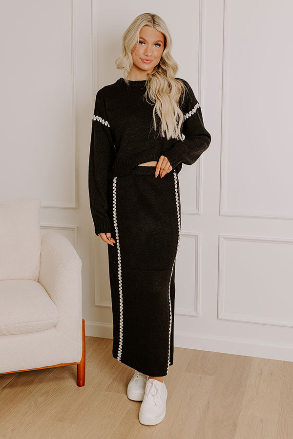 Impressions Coffee Shop Cutie High Waist Knit Maxi Skirt in Black