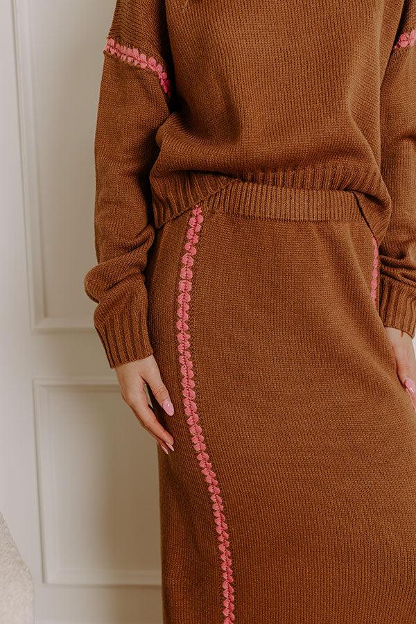 Impressions Coffee Shop Cutie High Waist Knit Maxi Skirt In Chocolate