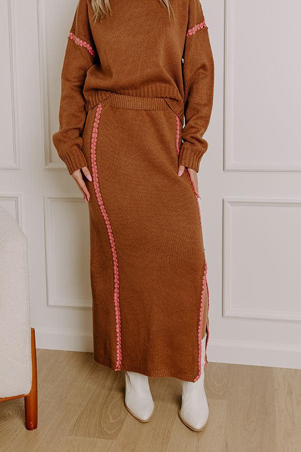 Impressions Coffee Shop Cutie High Waist Knit Maxi Skirt In Chocolate