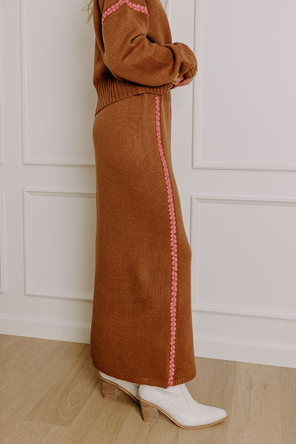 Impressions Coffee Shop Cutie High Waist Knit Maxi Skirt In Chocolate