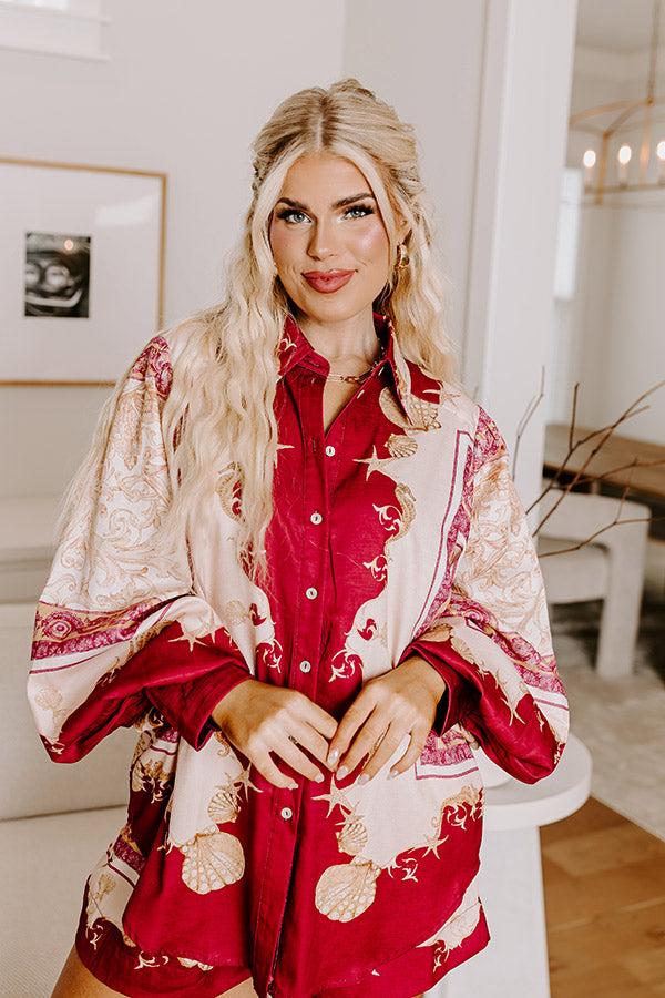 Impressions Collecting Seashells Button Up In Wine Curves