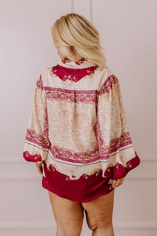 Impressions Collecting Seashells Button Up In Wine Curves