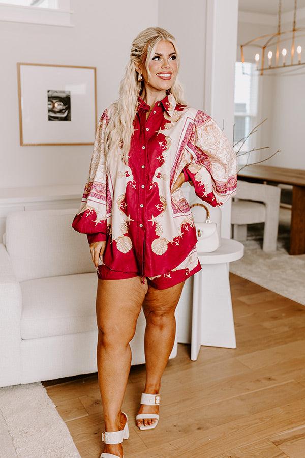 Impressions Collecting Seashells Button Up In Wine Curves