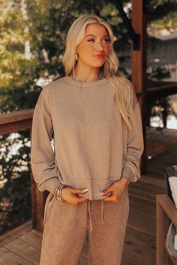 Impressions Cool Mornings Vintage Wash Sweatshirt In Mocha