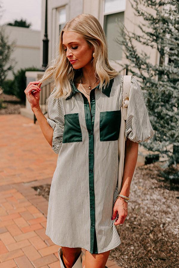 Impressions Country Club Cutie Button Down Mini Dress in Deep Forest