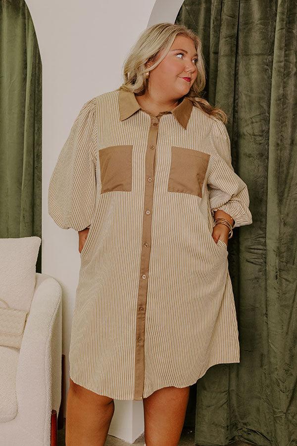 Impressions Country Club Cutie Button Down Mini Dress In Mocha Curves