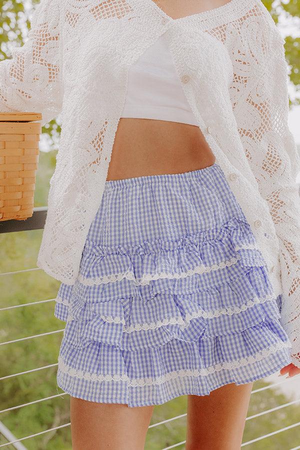 Impressions Countryside Charm High Waist Gingham Mini Skirt In Sky Blue
