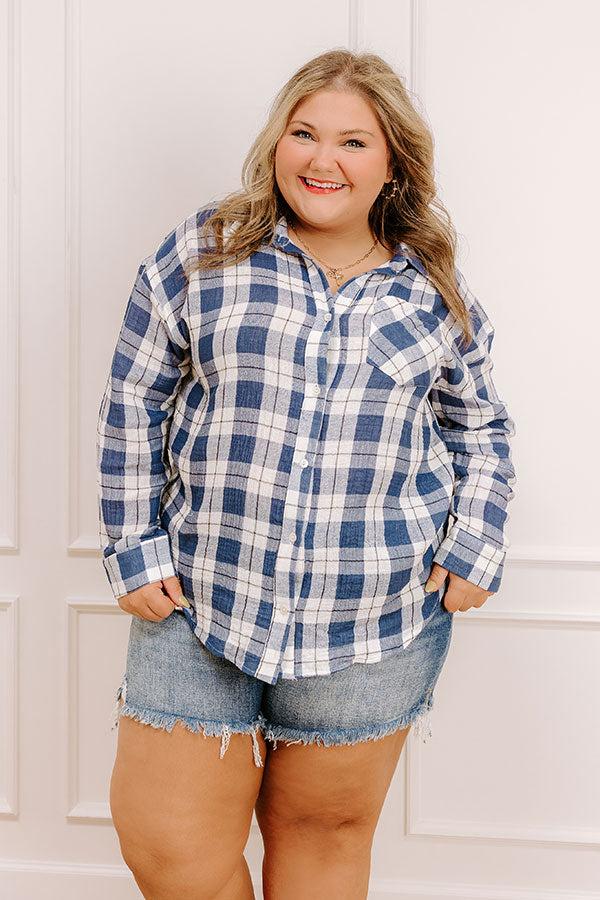 Impressions Countryside Charm Oversized Plaid Button Up Curves