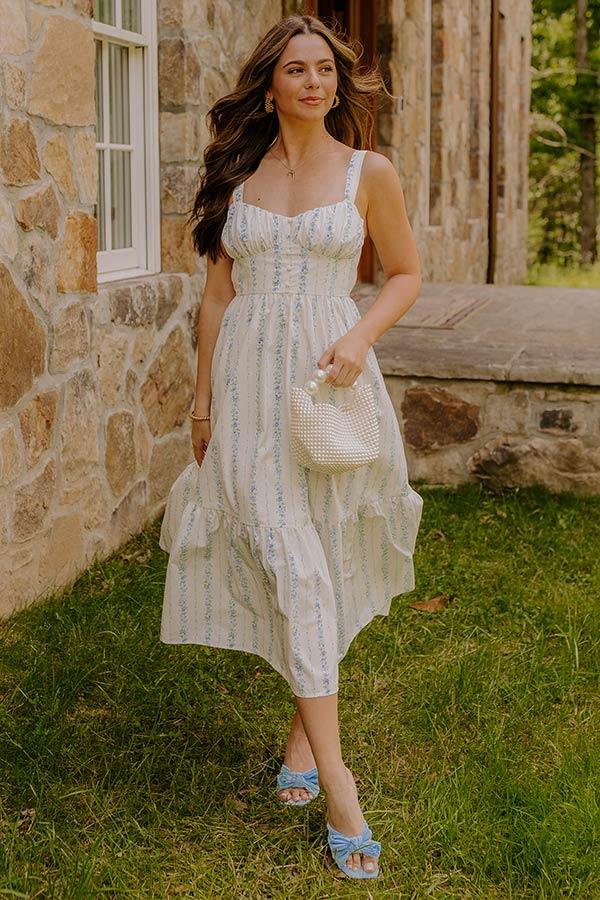 Impressions Countryside Cutie Floral Midi Dress in Sky Blue