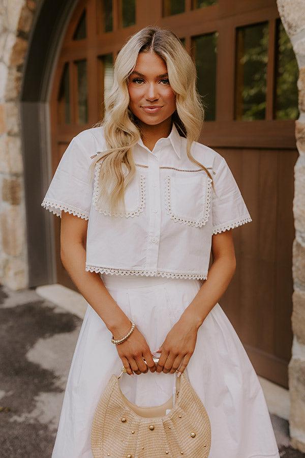 Impressions Courtyard Brunch Embellished Crop Top In White