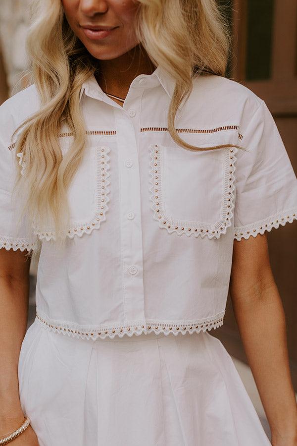 Impressions Courtyard Brunch Embellished Crop Top In White