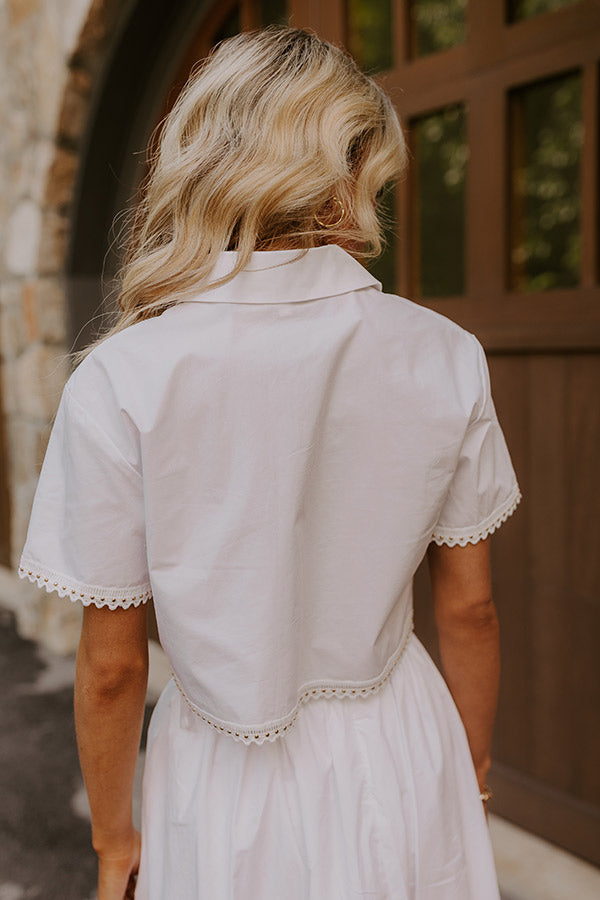 Impressions Courtyard Brunch Embellished Crop Top In White
