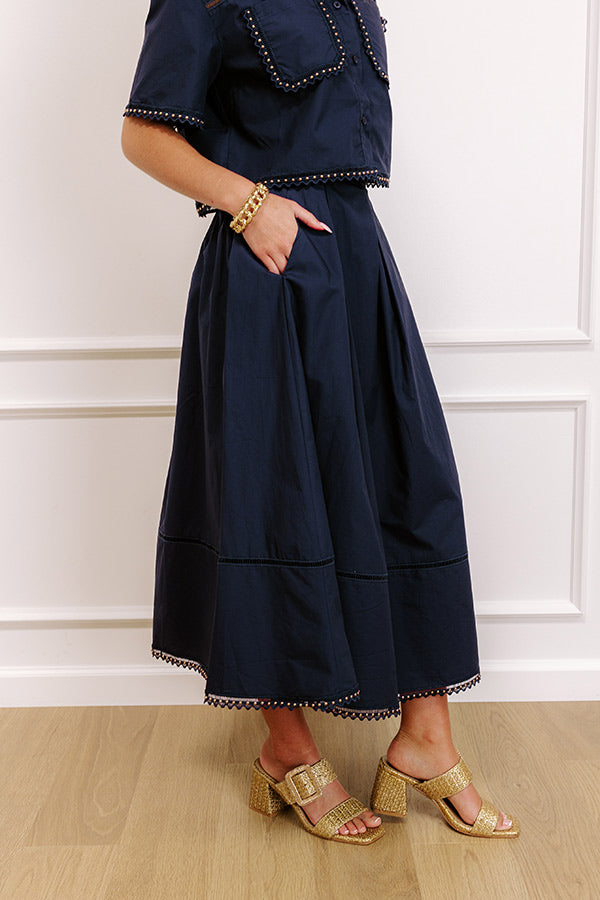 Impressions Courtyard Brunch High Waist Midi Skirt In Navy