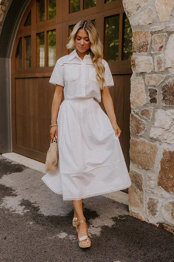 Impressions Courtyard Brunch High Waist Midi Skirt in White