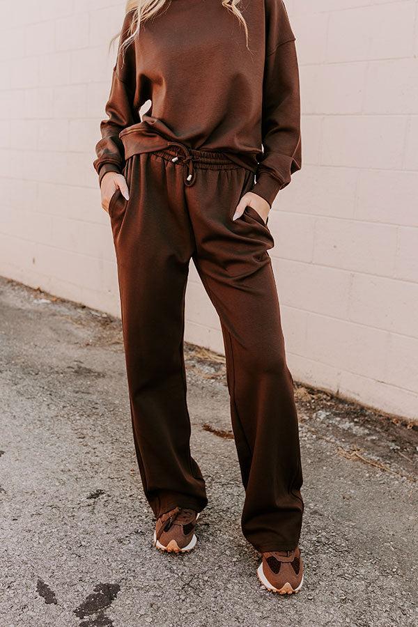 Impressions Cozy Casual High Waist Wide Leg Pants In Chestnut