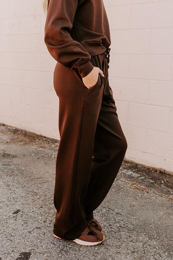 Impressions Cozy Casual High Waist Wide Leg Pants In Chestnut