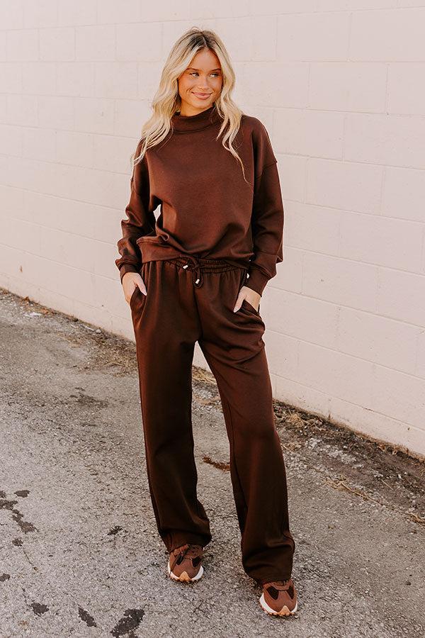 Impressions Cozy Casual High Waist Wide Leg Pants in Chestnut