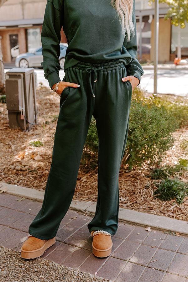 Impressions Cozy Casual High Waist Wide Leg Pants In Hunter Green