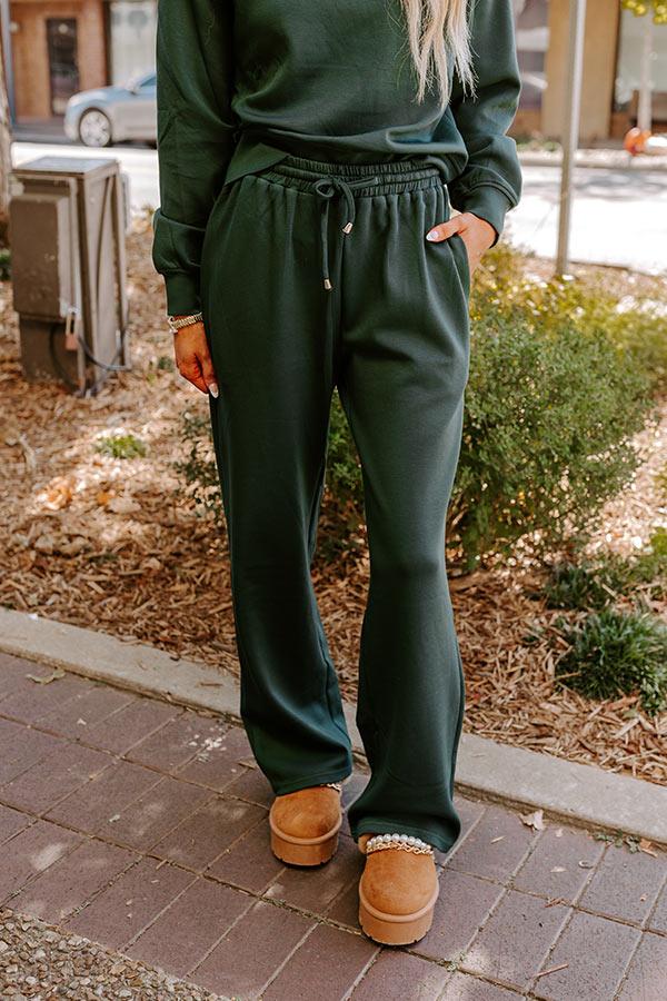 Impressions Cozy Casual High Waist Wide Leg Pants In Hunter Green