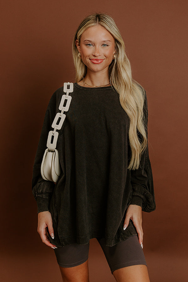 Impressions Cozy Comforts Vintage Wash Oversized Tee In Black