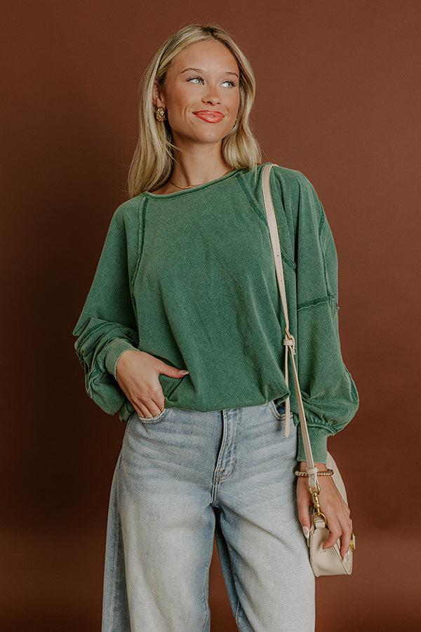 Impressions Cozy Comforts Vintage Wash Oversized Tee In Hunter Green