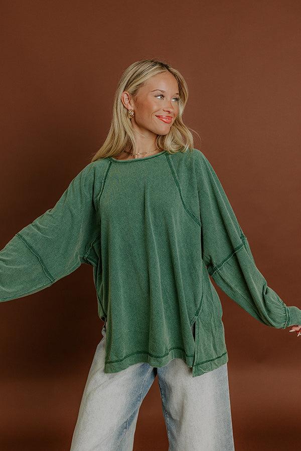 Impressions Cozy Comforts Vintage Wash Oversized Tee in Hunter Green