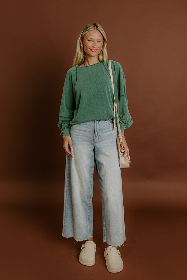 Impressions Cozy Comforts Vintage Wash Oversized Tee In Hunter Green