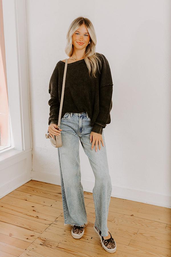 Impressions Cozy Couture Waffle Knit Top In Vintage Black