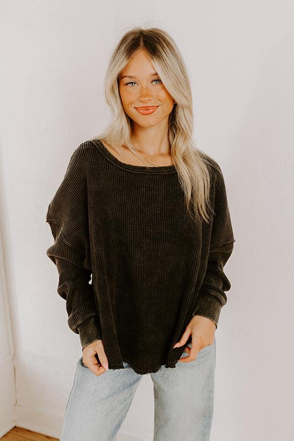 Impressions Cozy Couture Waffle Knit Top In Vintage Black