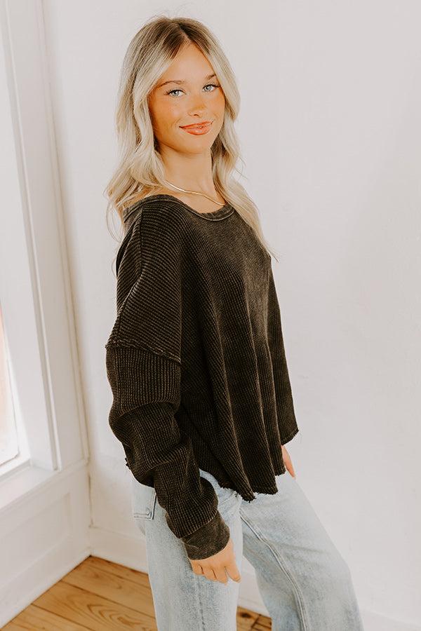 Impressions Cozy Couture Waffle Knit Top In Vintage Black