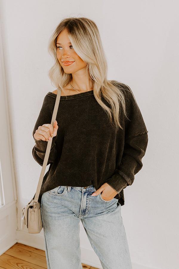 Impressions Cozy Couture Waffle Knit Top in Vintage Black