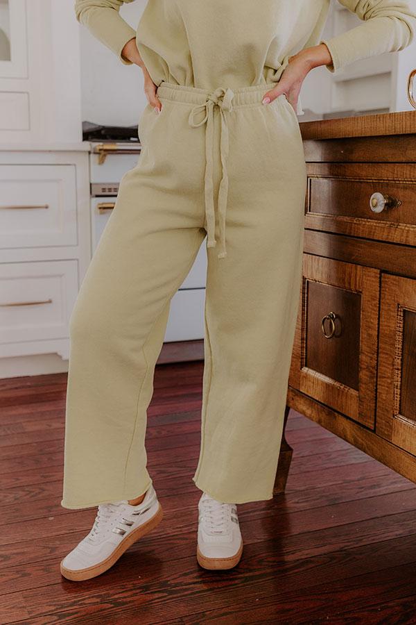 Impressions Cozy Cues High Waist Wide Leg Pants In Light Chartreuse