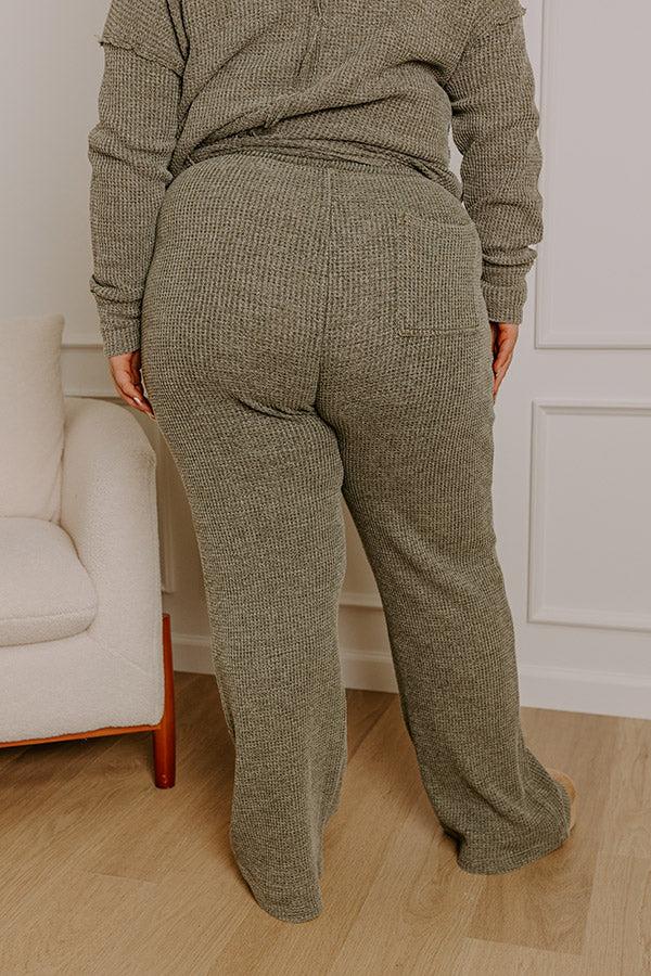 Impressions Cozy Haven High Waist Vintage Wash Knit Pants In Olive Curves