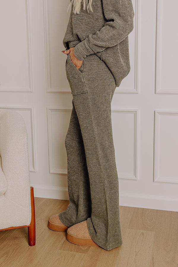 Impressions Cozy Haven High Waist Vintage Wash Knit Pants In Olive