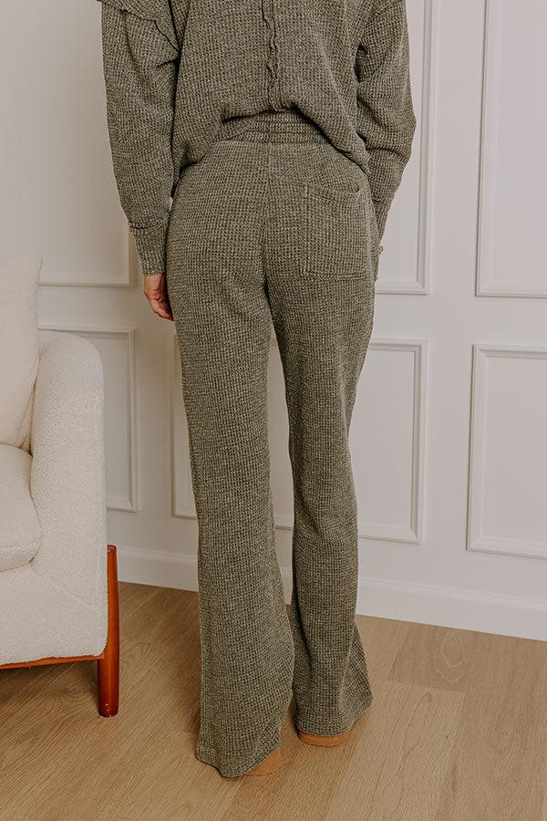 Impressions Cozy Haven High Waist Vintage Wash Knit Pants In Olive