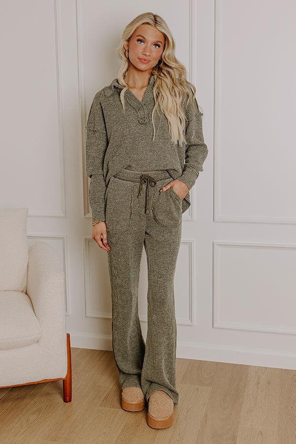 Impressions Cozy Haven High Waist Vintage Wash Knit Pants in Olive