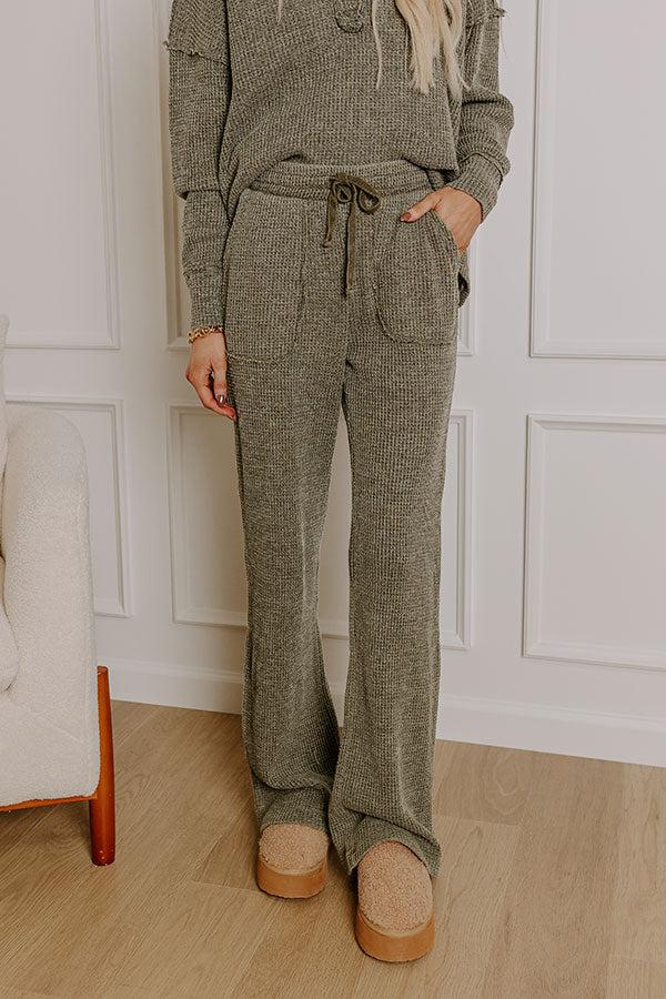 Impressions Cozy Haven High Waist Vintage Wash Knit Pants In Olive
