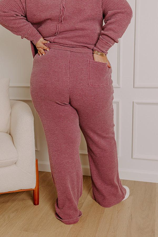 Impressions Cozy Haven High Waist Vintage Wash Knit Pants In Sangria Curves