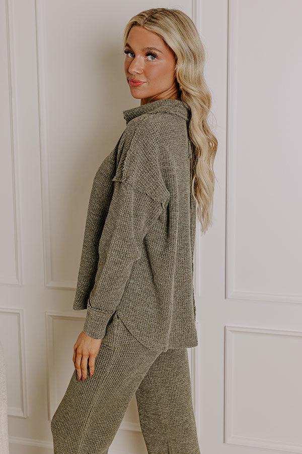 Impressions Cozy Haven Vintage Wash Knit Top In Olive