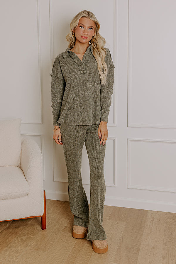 Impressions Cozy Haven Vintage Wash Knit Top In Olive